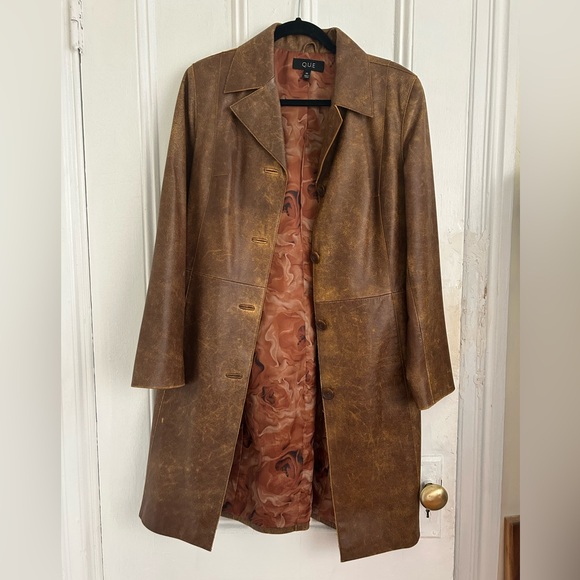 Que Jackets & Blazers - Q.U.E Vintage Leather Brown Long Coat